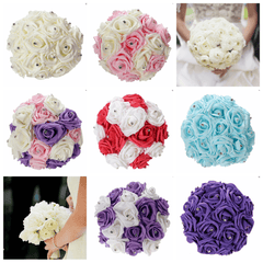 Crystal Artificial Foam Rose Flower Bridesmaid Bouquet Bridal Wedding Decorations