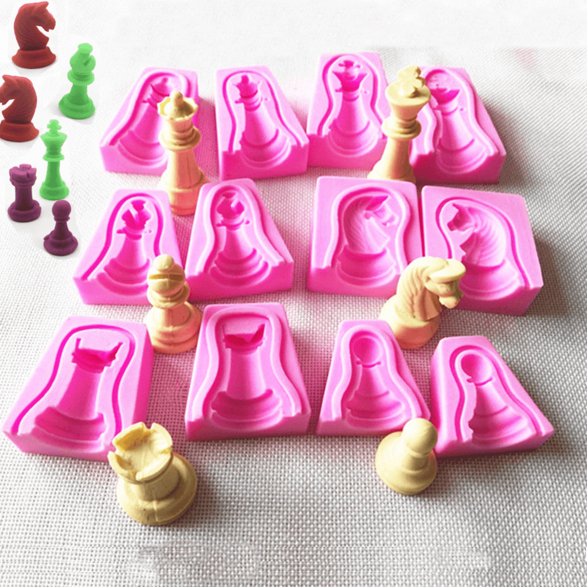 6 Sets 3D-Silikon-Form für Fondant, Kuchen, internationales Schach, Schokolade, Cupcake, Süßigkeiten, Seife, Werkzeug