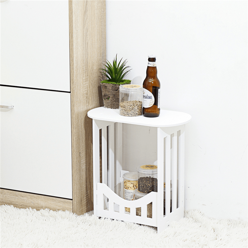 Modern Oval Sofa Side Coffee Tea Table Leisure Desk Storage Shelf White Balcony Living Room