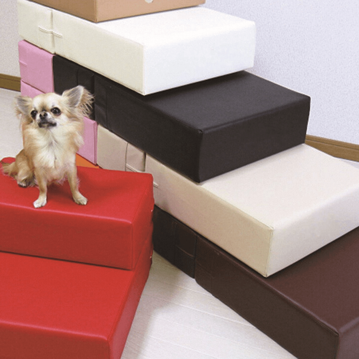 Portátil perro gato 2 pasos mascota escaleras rampa escalera cubierta de cuero sofá plegable cama para mascotas