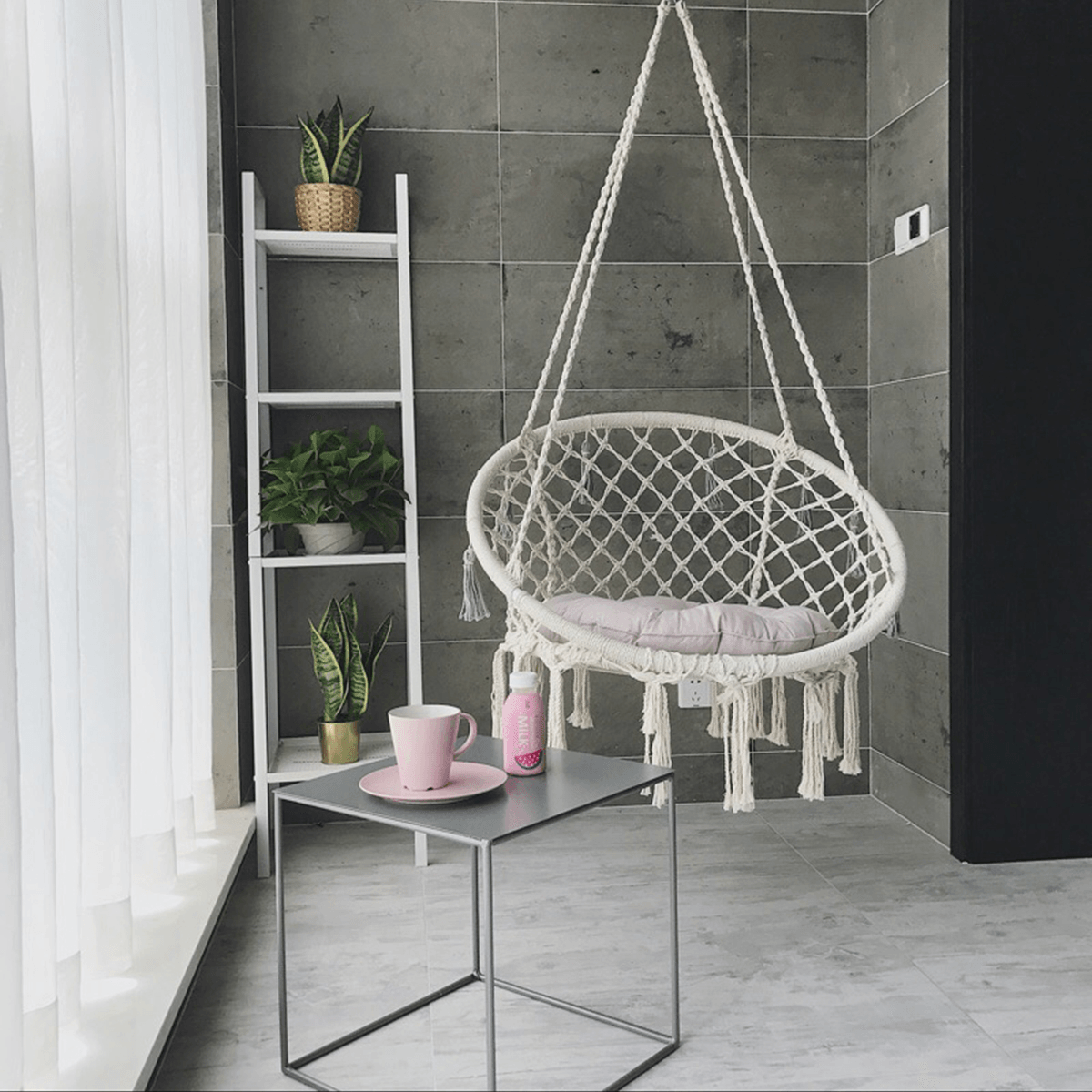 47.2Inch Portable Hanging Cotton Rope Macrame Swing Hammock Chairs Room Decoration Art 120Kg