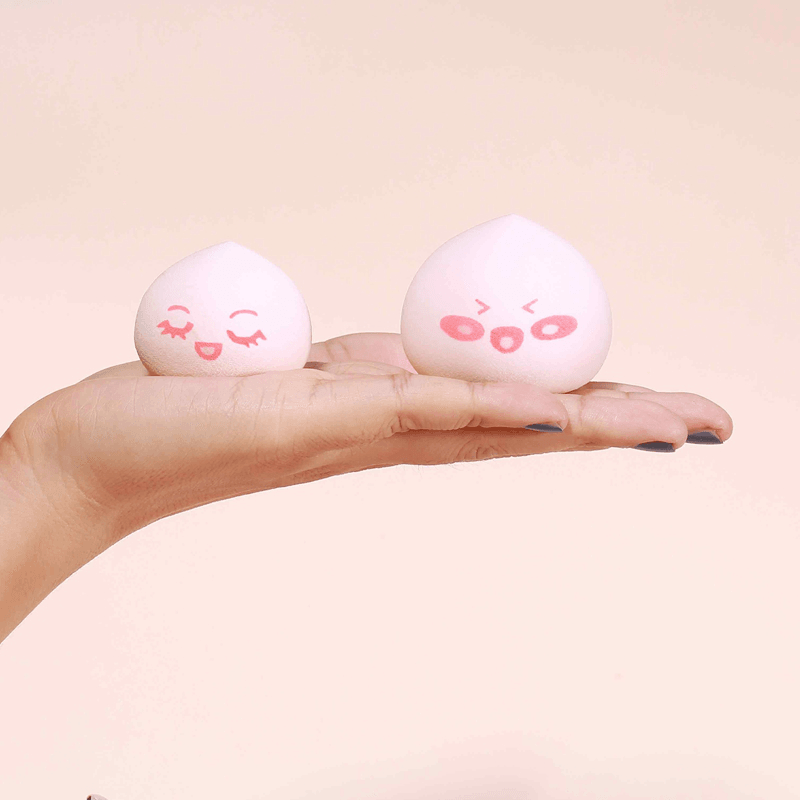 3PCS/SET Makeup Puff Sponge by WODWOD Pink Color Peach Shape with Smile Printing Wet Dry Use Maekup Water Drop Sponge