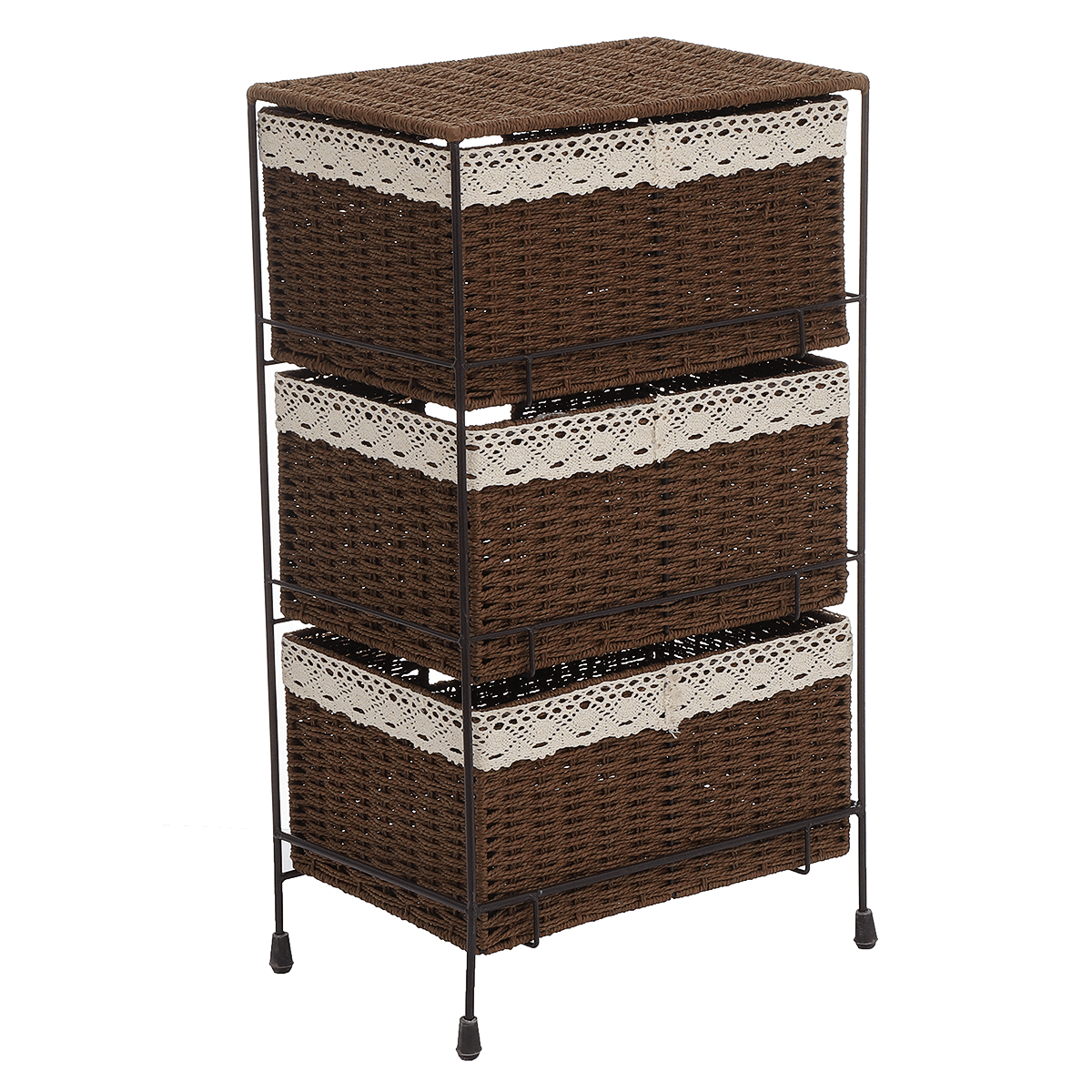 3 Layers Weave Drawer Storage Organizer Iron Rack Cabinet Tower 34 X 23 X 60Cm