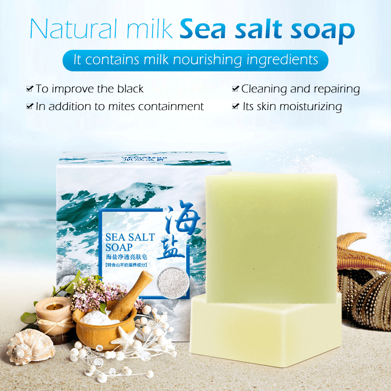 100G Removal Pimple Pore Acne Treatment Sea Salt Soap Cleaner Moisturizing Goat Milk Soap Face Care Wash Basis Soap