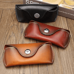 Vintage Handmade Cow Leather Glasses Case Causal Jeans Belt Eye Glasses Box