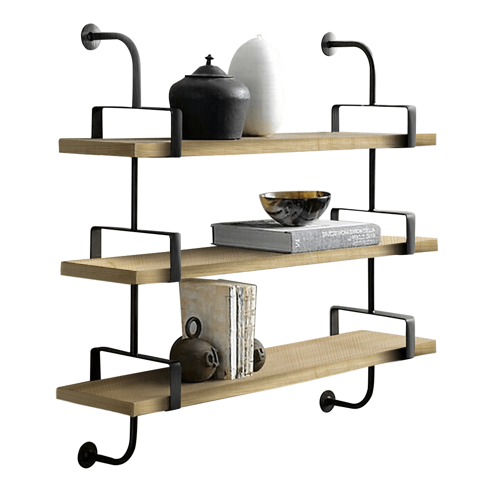 2Pcs Wall Mounted Shelf Industrial Retro Bookshelf DIY Storage Shelves Bracket 3 Layers Iron Pipe Shelf for Home Decor Kitchen Kids Rooms