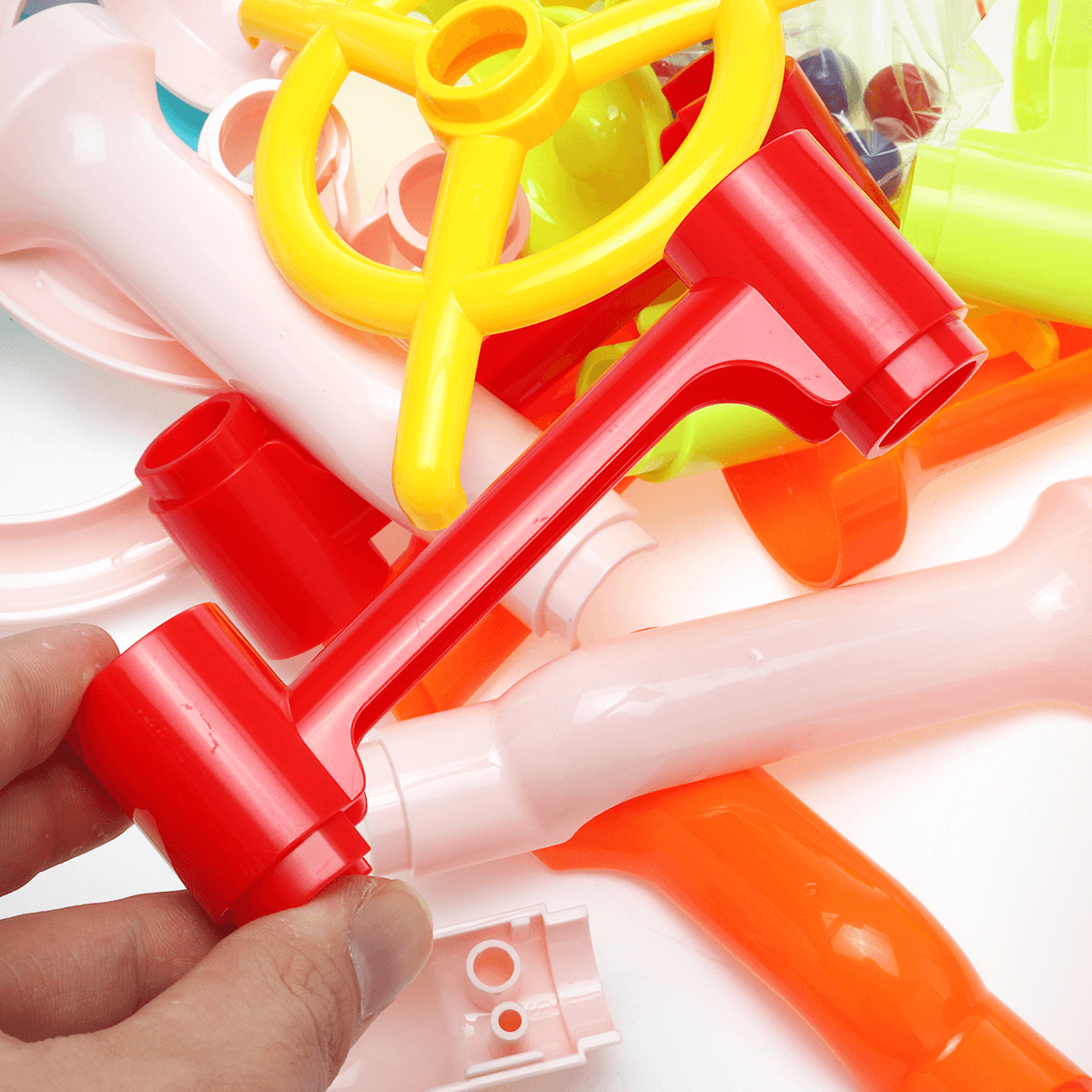 105 Pcs Colorful Transparent Plastic Creative Marble Run Coasters DIY Assembly Track Blocks Toy for Kids Birthday Gift