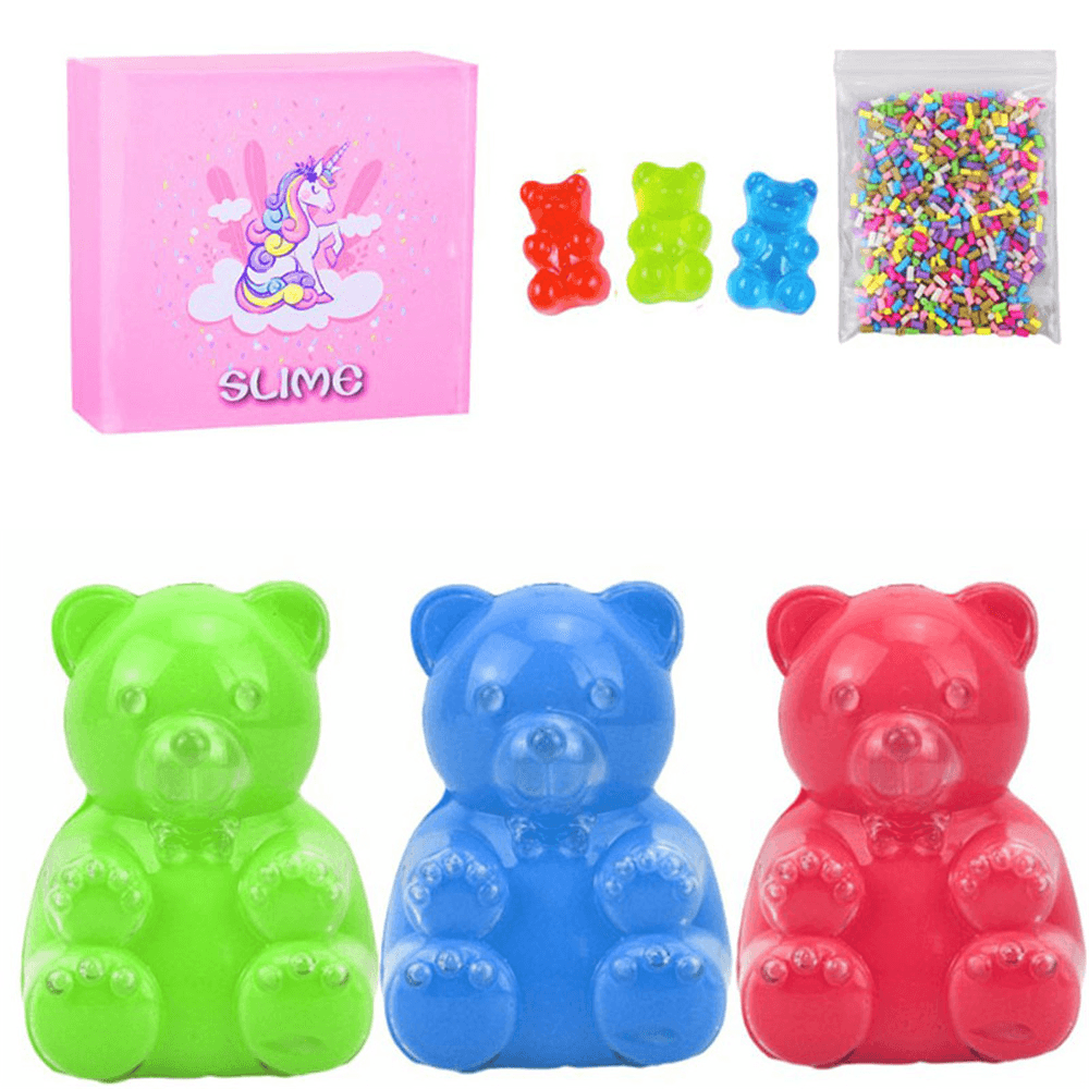 Areedy Bear Slime Simulation Bär und Zuckerwürfel und Bärenzubehör mit Farbbox-Set Spielzeug für den Innenbereich