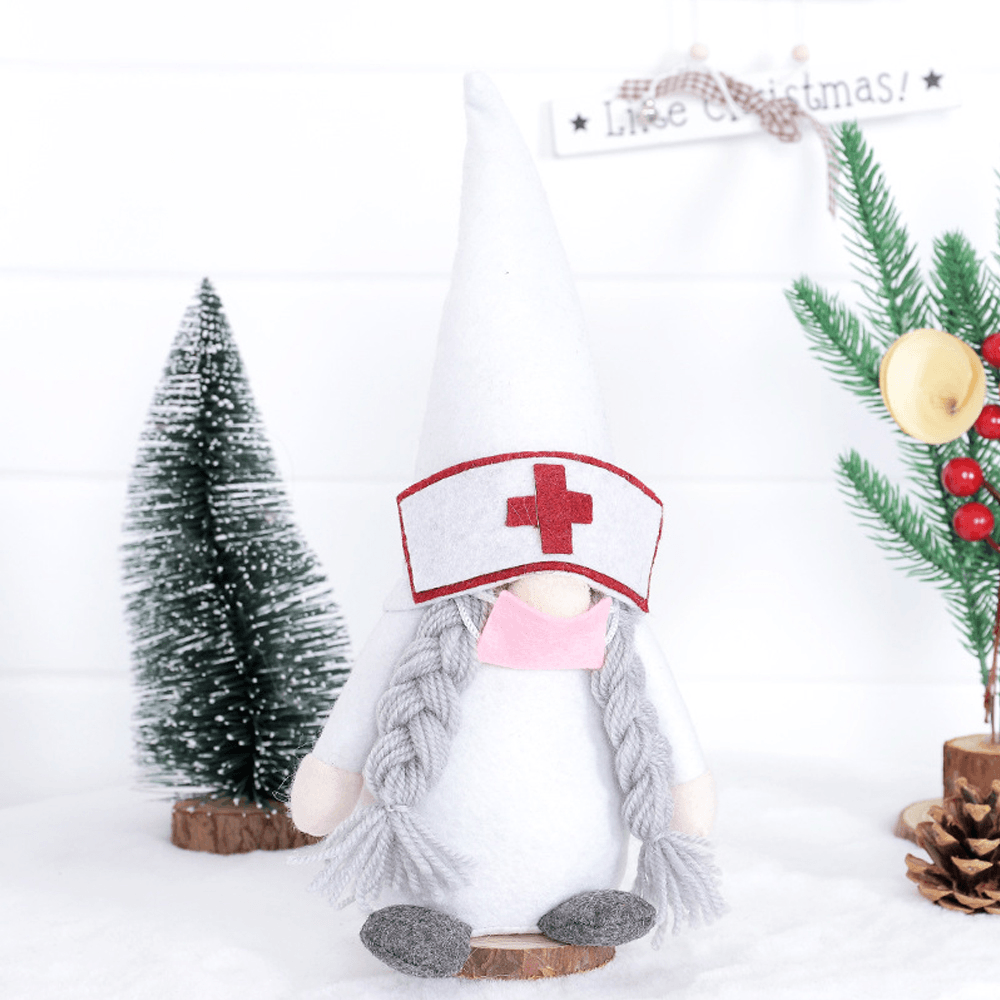 2020 New Christmas Cartoon Long Hat Swedish Gnome Doctor Nurse Santa Claus Faceless Doll Plush Elf Toy for Home Decoration Gift