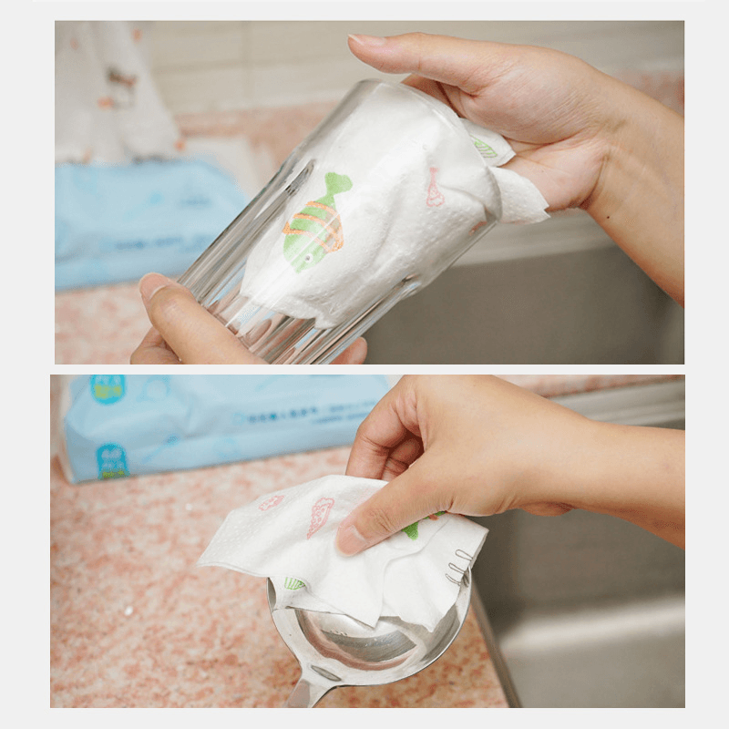 60 Pumping / Pack Printed Disposable Non-Woven Cloth Extraction Wet and Dry Wipes Kitchen Towels