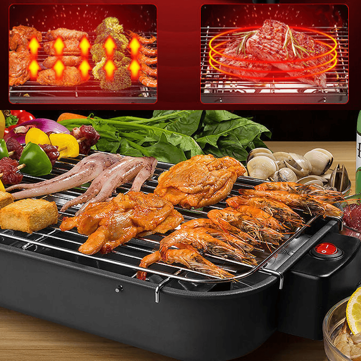 Electric BBQ Grill Table Top Barbecue Garden Camping Cooking 1300W In/Outdoor