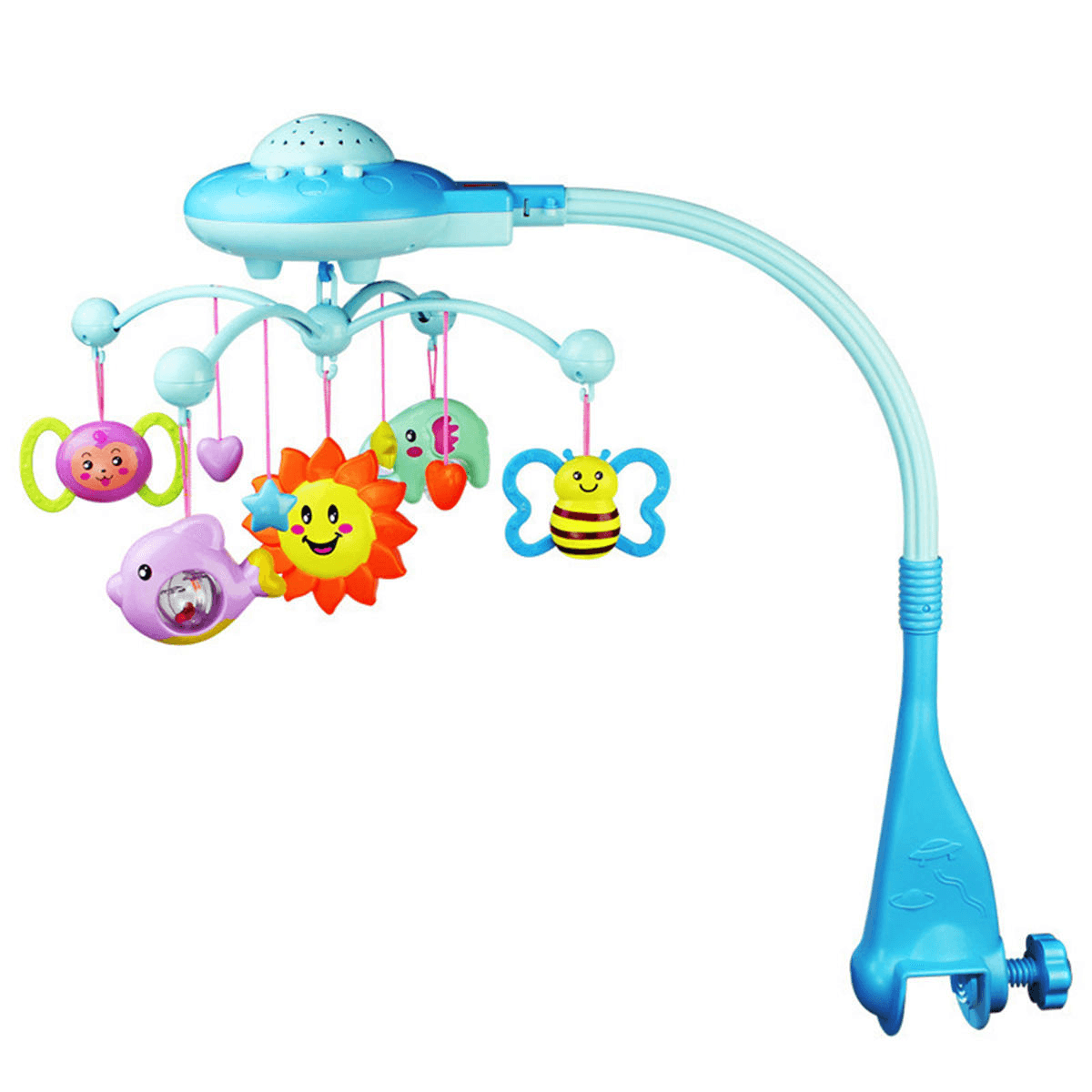 Crib Mobile Musical Bed Bell with Animal Rattles Projection Early Learning Toys 0-12 Months