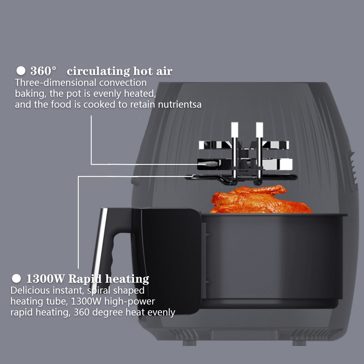 1300W Electric Hot Air Fryers Oven Oilless Cooker 5.5L Large Capacity Touch Screen 360° Cycle Heating with Non Stick Pot Liner