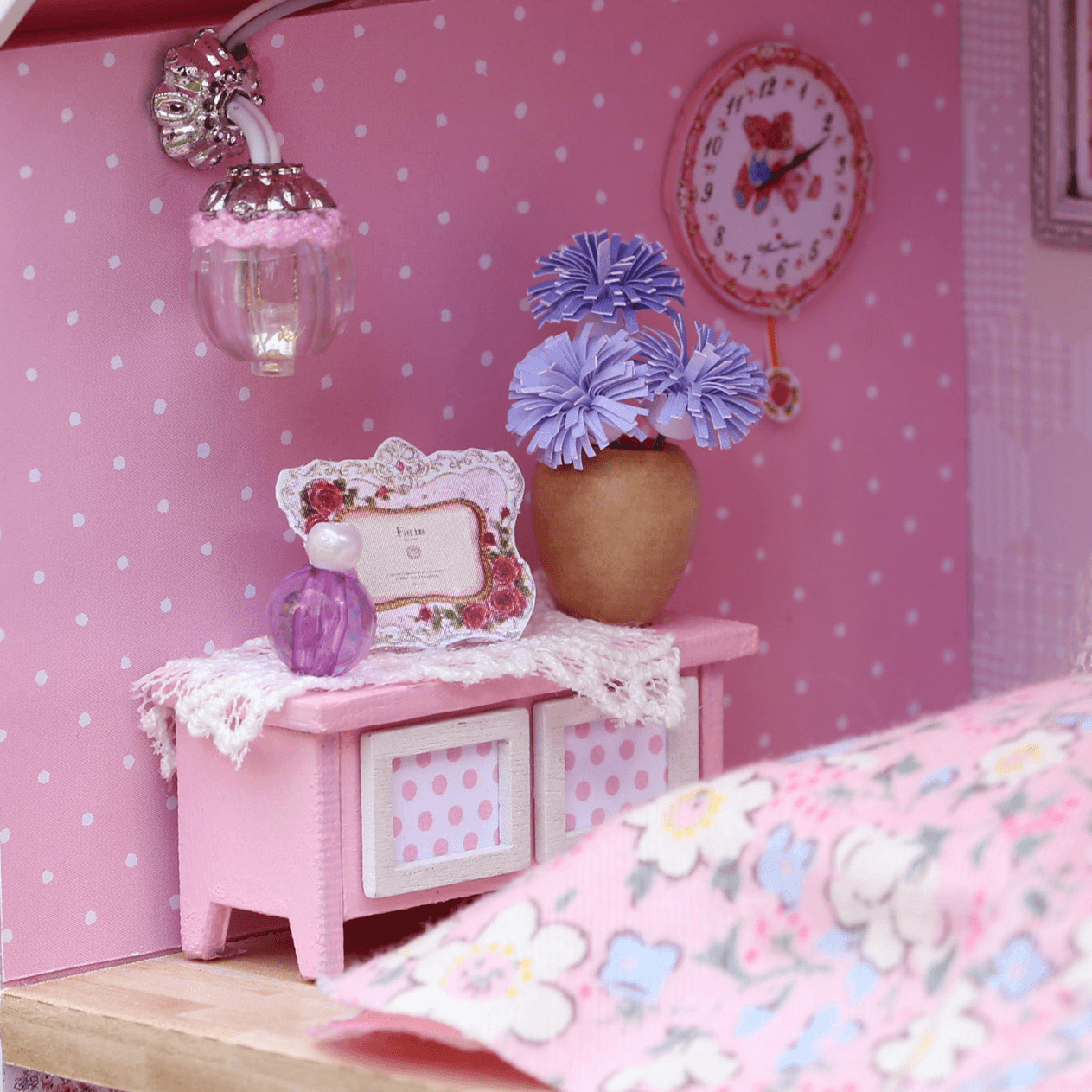 Cuteroom 1/24 DIY Wooden Dollhouse Pink Cherry Handmade Decorations Model with LED Light&Music Birthday