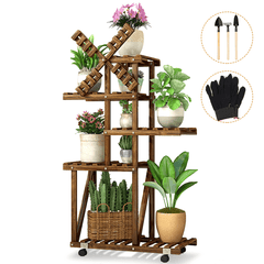 5 Schichten Pflanzenständer Windmühle Blumentopf Regale Indoor Outdoor Garten Pflanzgefäß Regal Lagerregal mit Rädern