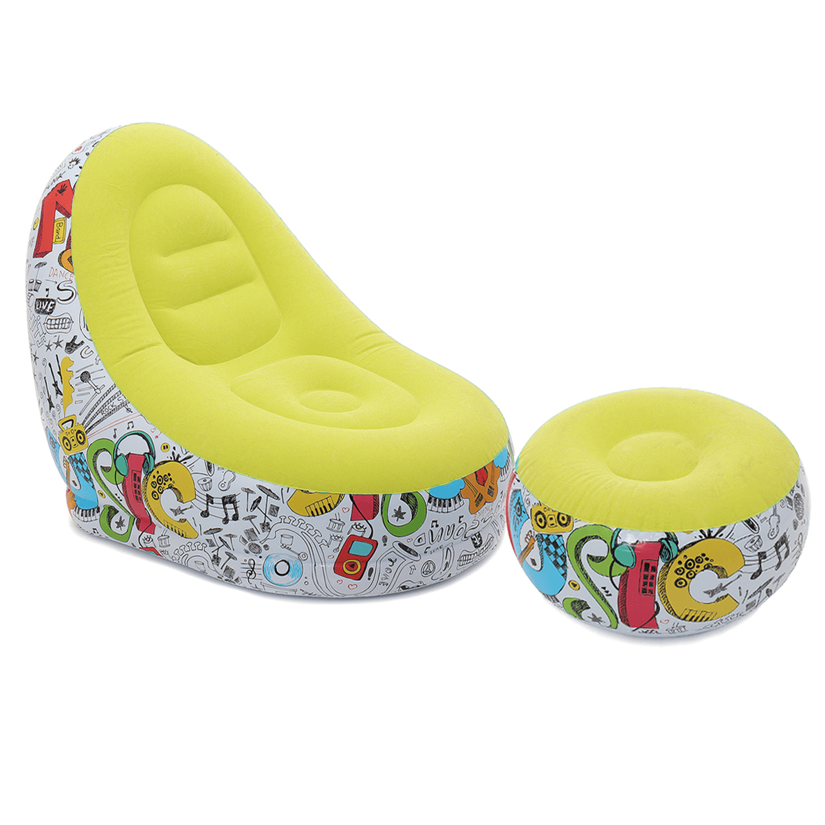 Inflatable Lazy Lounge Chair Ottoman Set Adult Kids Sofa Footrest Home Indoor