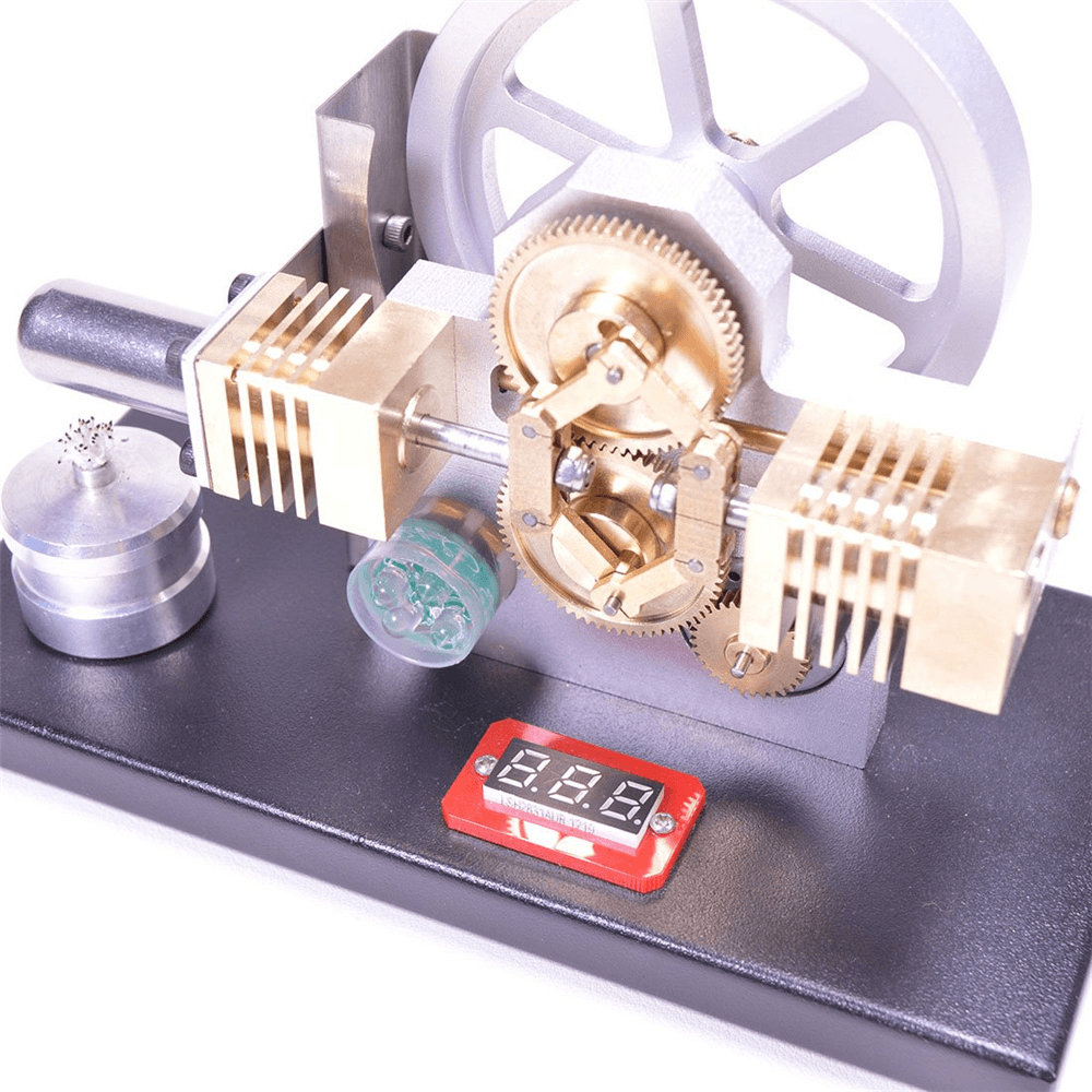 Enjomor Horizontal Gear Drive Hot Air Stirling Engine LED Electricity Generator Model with Voltmeter