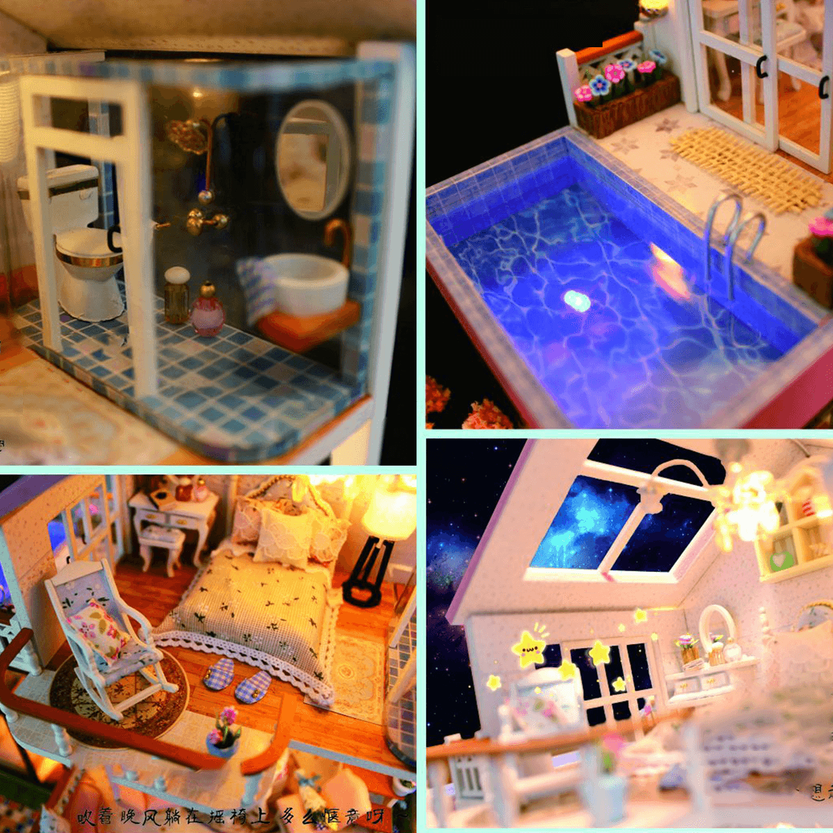 Hongda DIY Cabin Hand-Assembled Doll House with LED Light Home Decor Model Toys