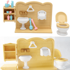 DIY Miniatures Bedroom Bathroom Furniture Sets for Sylvanian Family Dollhouse Accessories Toys Gift