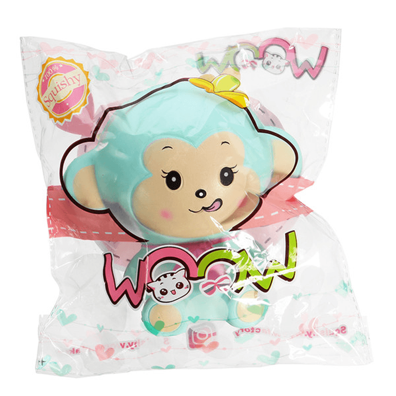 Woow Squishy Monkey Slow Rising 12Cm with Original Packaging Blue and Pink