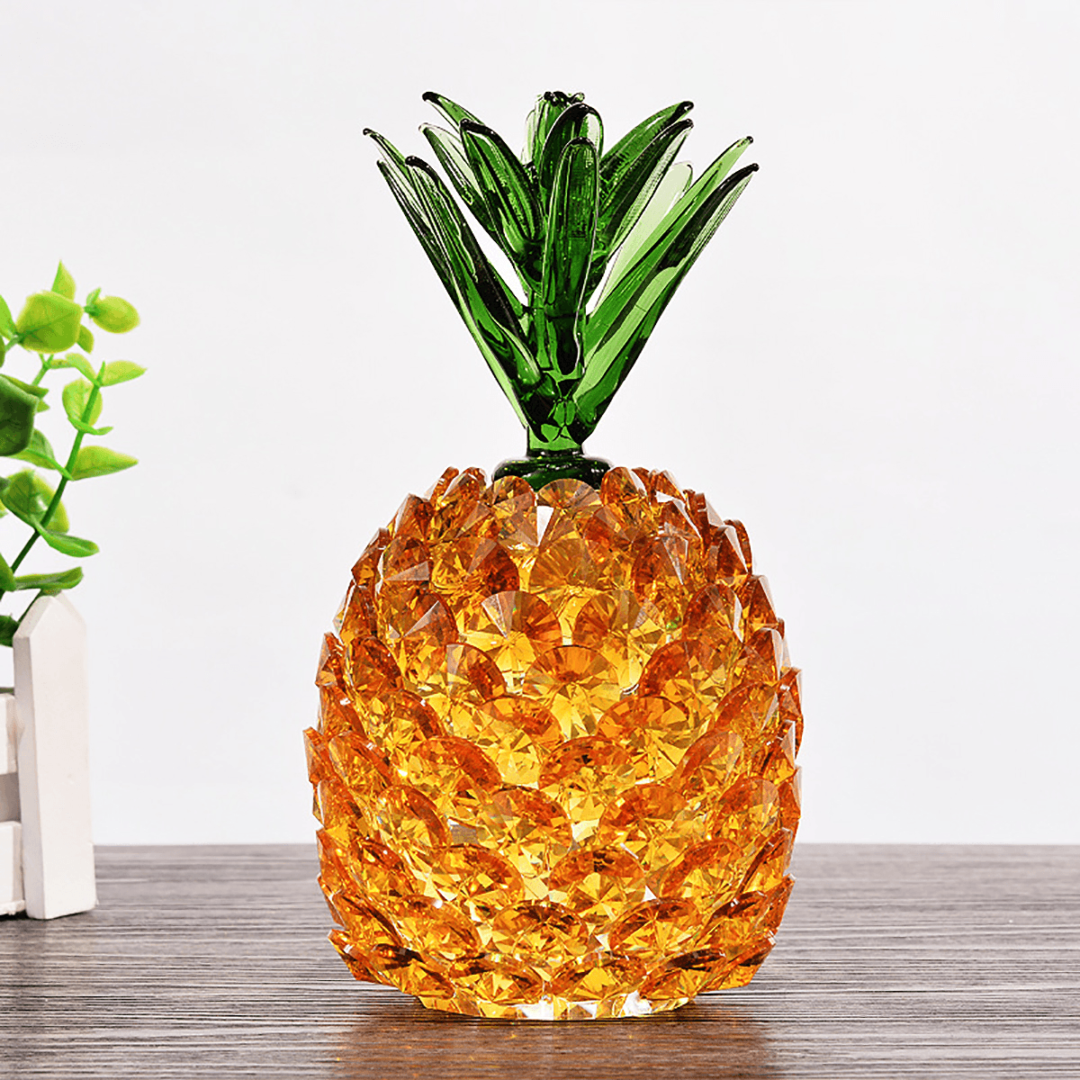 Estatuilla de piña de cristal, artesanía a mano, adorno de pisapapeles dorado, decoraciones de regalo