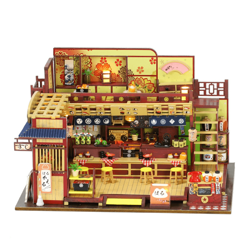 Iie Create Japanese-Style DIY Doll House Hut Sushi Shop Handmade Creative Shop Building Model Assembled Toys with Dust Cover and Furniture