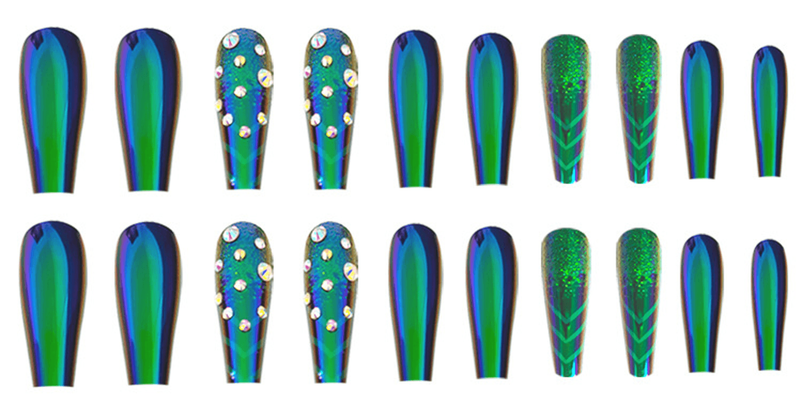 20 Pcs/Set Extra Long Coffin False Nail Inlaid Diamonds Ballerina Full Cover False Nails