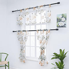 3 PCS Kitchen Curtain Washable Rod Pocket Curtain Tier Embroidered Floral Sheer Curtain