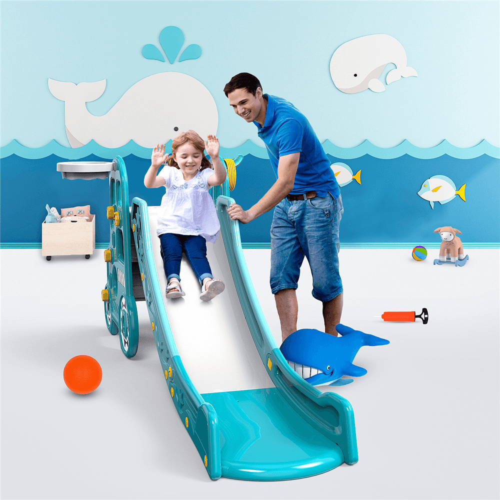 Pickwoo Toddler Slide 4-In-1 Slides for Kids with Basketball and Throwing Game Climbing Toys Outdoor Indoor Kids Slide Toddler Playground Equipment Set Baby Slide