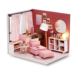 Cuteroom H-017 H-018Happiness Time esquina de la sala de estar casa de DIY para muñecas con muebles cubierta de luz de música modelo en miniatura decoración de regalo