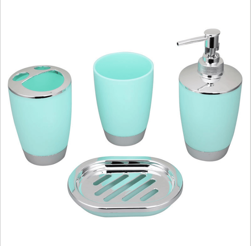 4Pcs Portable Bathroom Toothbrush Holder Plastic Lotion Bottle Mouth Cup Soap Dish Bath Supplies Set