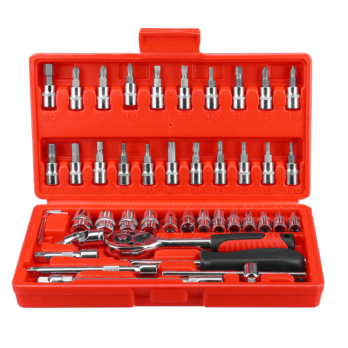 46Pcs Car Repairing Tools 1/4" Drive Socket Ratchet Wrench Kit Hand Tools Spanner Household Car Repair Tool Set