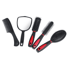 Healthcom - Juego de 5 peines para el cabello, juego de cepillos de corte de pelo de salón profesional, herramienta de estilo de peluquería, espejo y soporte, juego de peine para mujeres y hombres