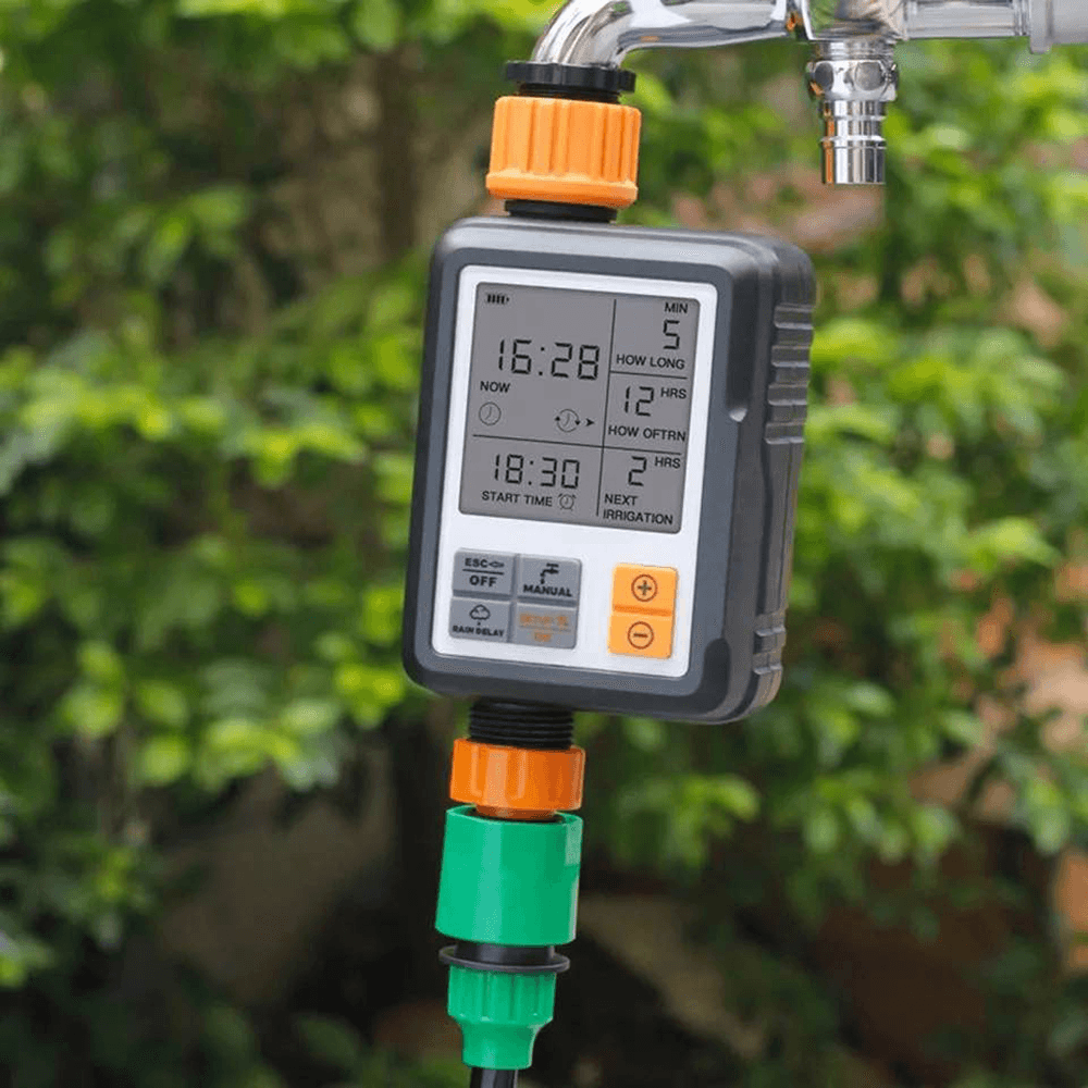 Digital Programmable Water Timer Automatic Watering Device 3" Large Screen IP65 Waterproof Rain Delay for Outdoor Garden Lawn Growing Plants Flowers