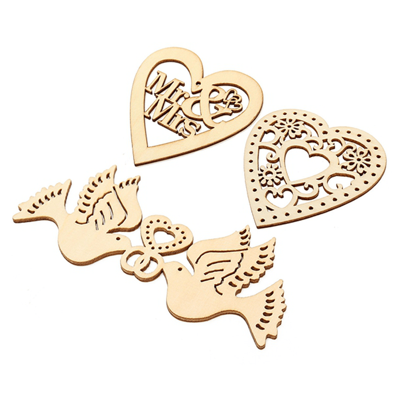 10Pcs Wooden Laser Cut Heart Shapes Craft Embellishments Decoration Wedding Favors