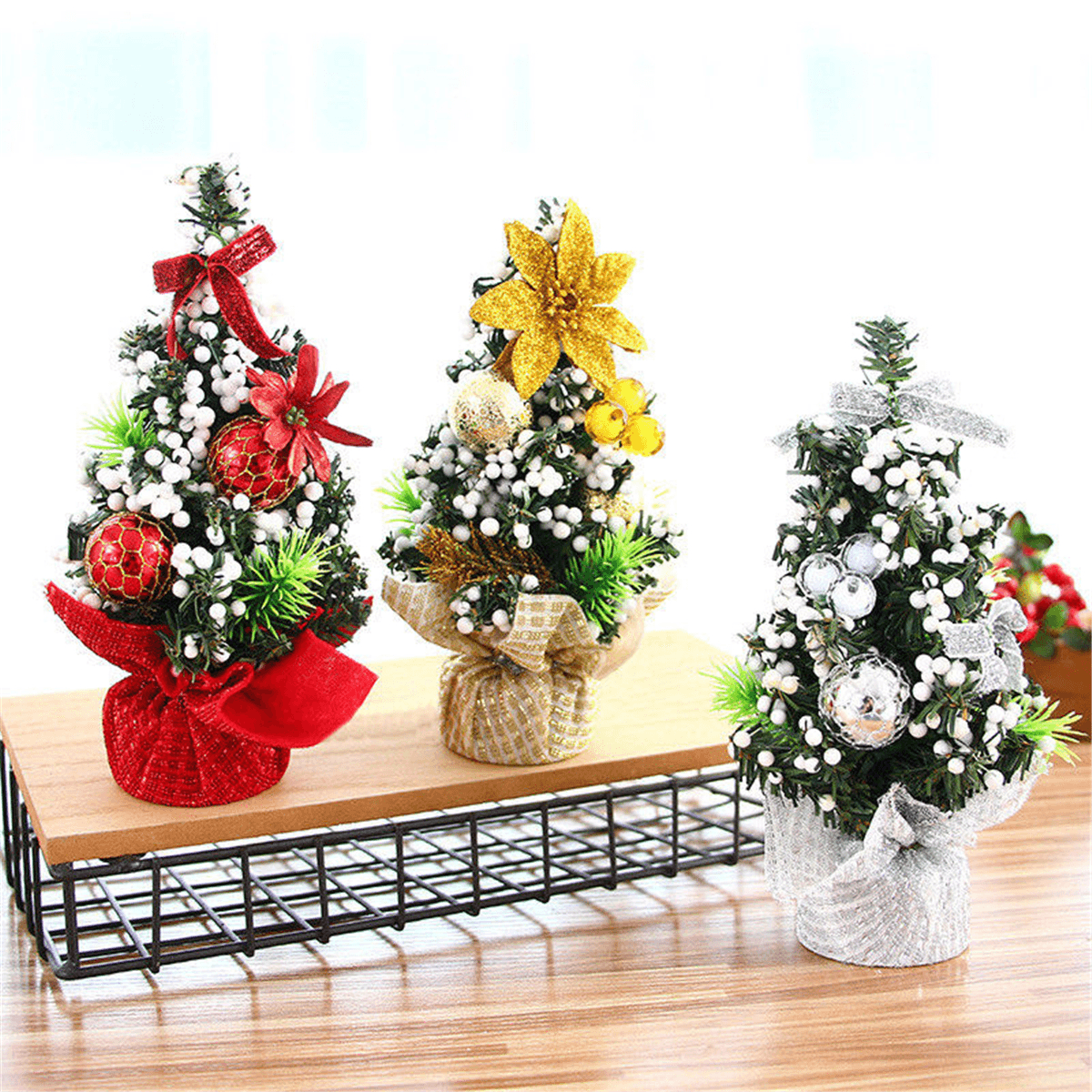 20CM Mini Christmas Tree Flower Table Decor Festival Party Ornaments Xmas Gift Decorations