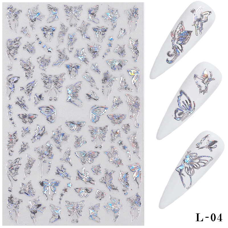 3D Holographic Nail Art Stickers Colorful DIY Butterfly Nail Transfer Decals