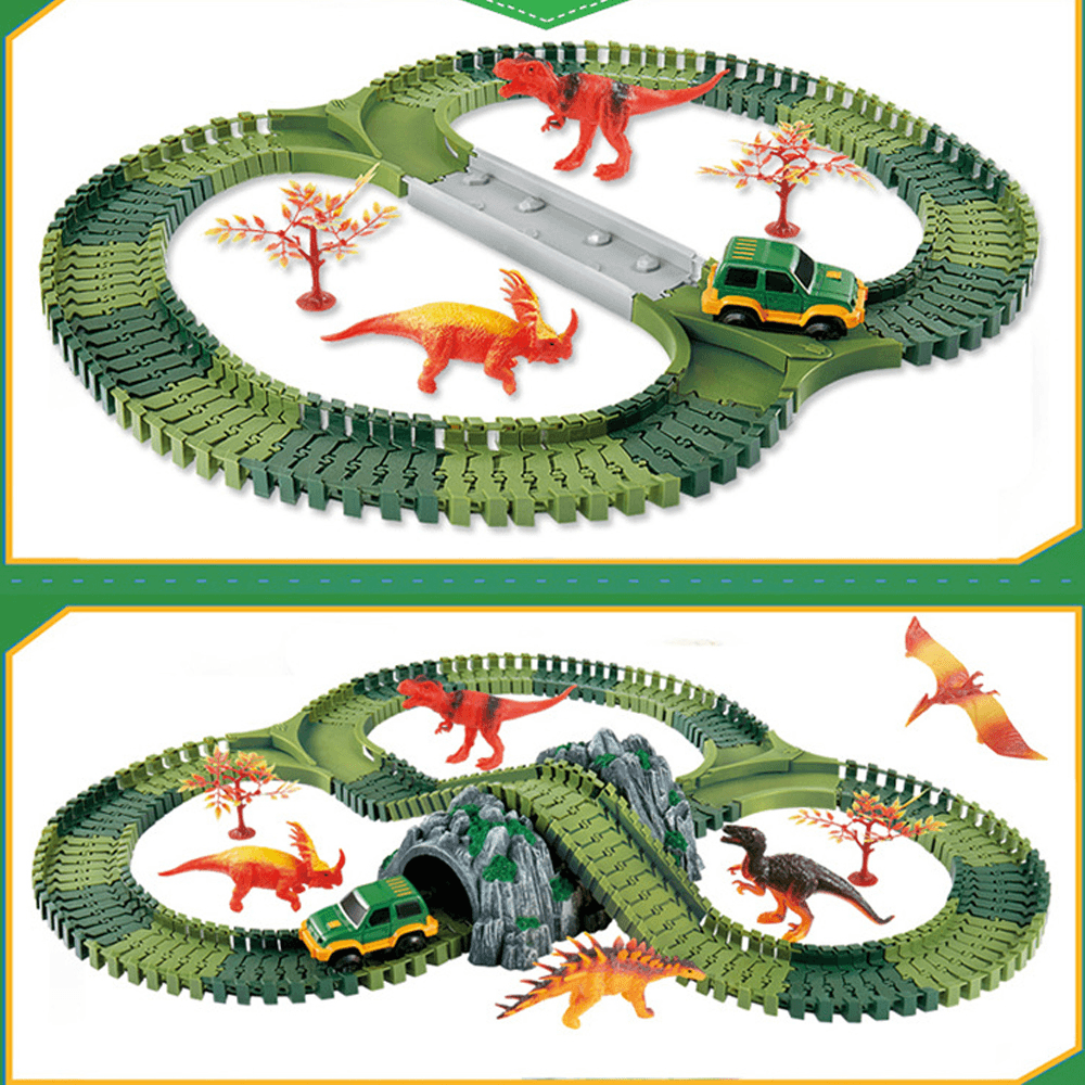 144 PZ Pista del Treno Colorato Elettrico Fai da Te Assemblare Blocchi di Dinosauro Pista Modello di Puzzle Giocattolo Educativo per Regalo per Bambini