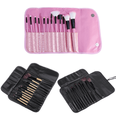 12Pcs Makeup Brush Set Cosmetics Makeup Brush Kit with Leather Case Foundation Eyeliner Blending Concealer Mascara Eyeshadow Face Powder