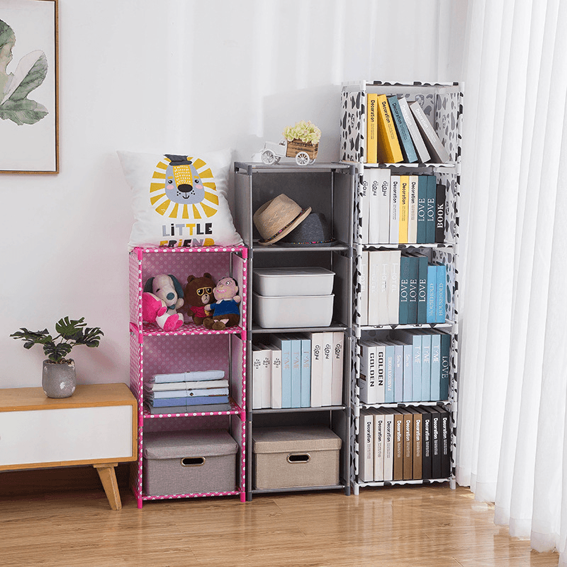 4/5 Layers Fabric Bookshelf Simple Multifunctional Debris Storage Rack Cabinet Files Books Display Shelving Unit DIY Assembled Bookcase