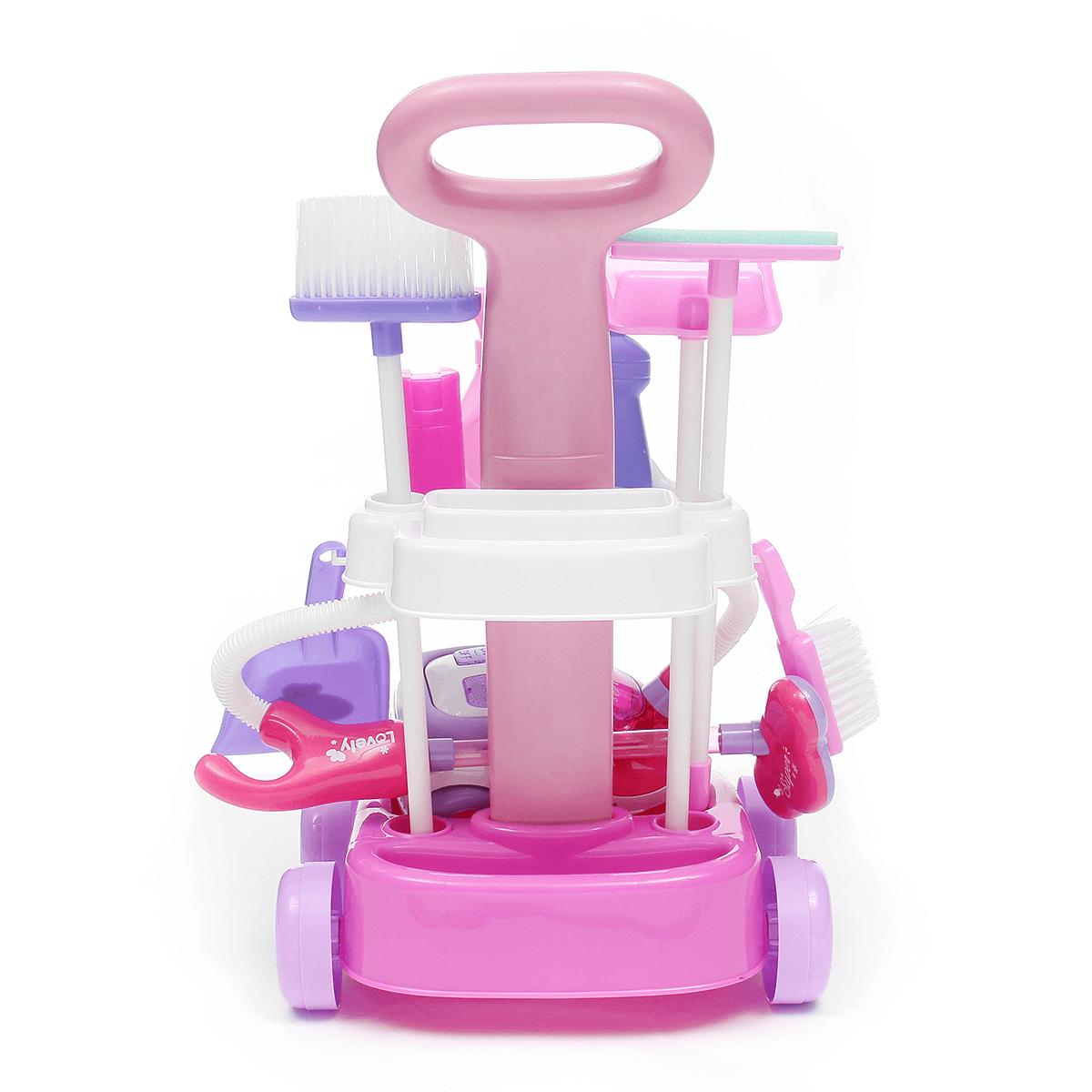 Kids Pretend Play Cleaning Trolley Set Toys Broom Mop Bucket Tools Duster Cleaner