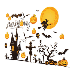 Halloween Decoration Art Paper Stick Home Pumpkin Castle Moon