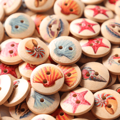 100 PCS Ocean round Pattern Wooden Button Mixed 2 Hole Natural Sewing Handmade Clothes Buttons