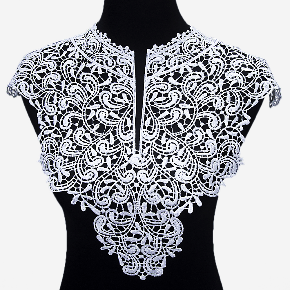 Beautiful Black & off White Embroidery Big Flowers Lace Neckline Fabric Closure DIY