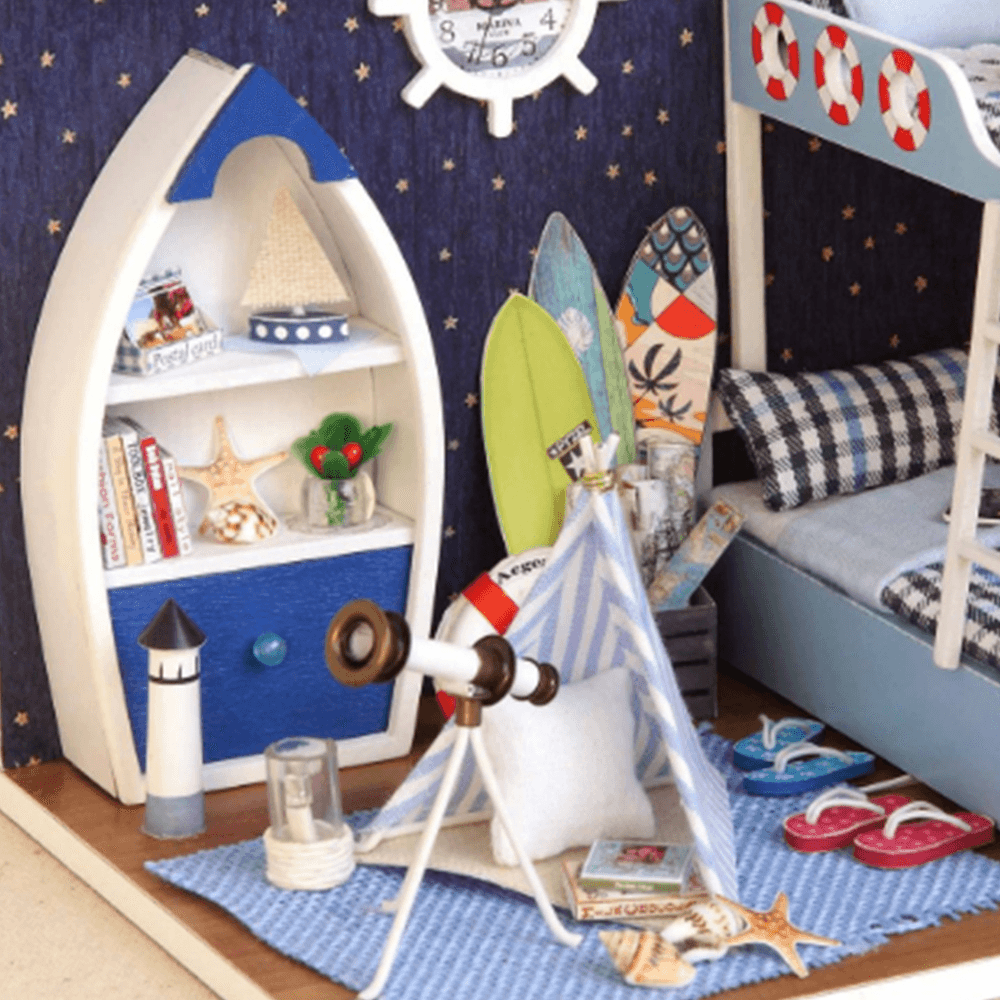 Creative Room DIY Handmade Assembly Doll House Miniature Furniture Kit with LED Light Dust Proof Cover Toy for Kids Birthday Gift Home Decoration Collection