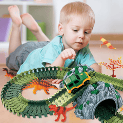 144 PZ Pista del Treno Colorato Elettrico Fai da Te Assemblare Blocchi di Dinosauro Pista Modello di Puzzle Giocattolo Educativo per Regalo per Bambini