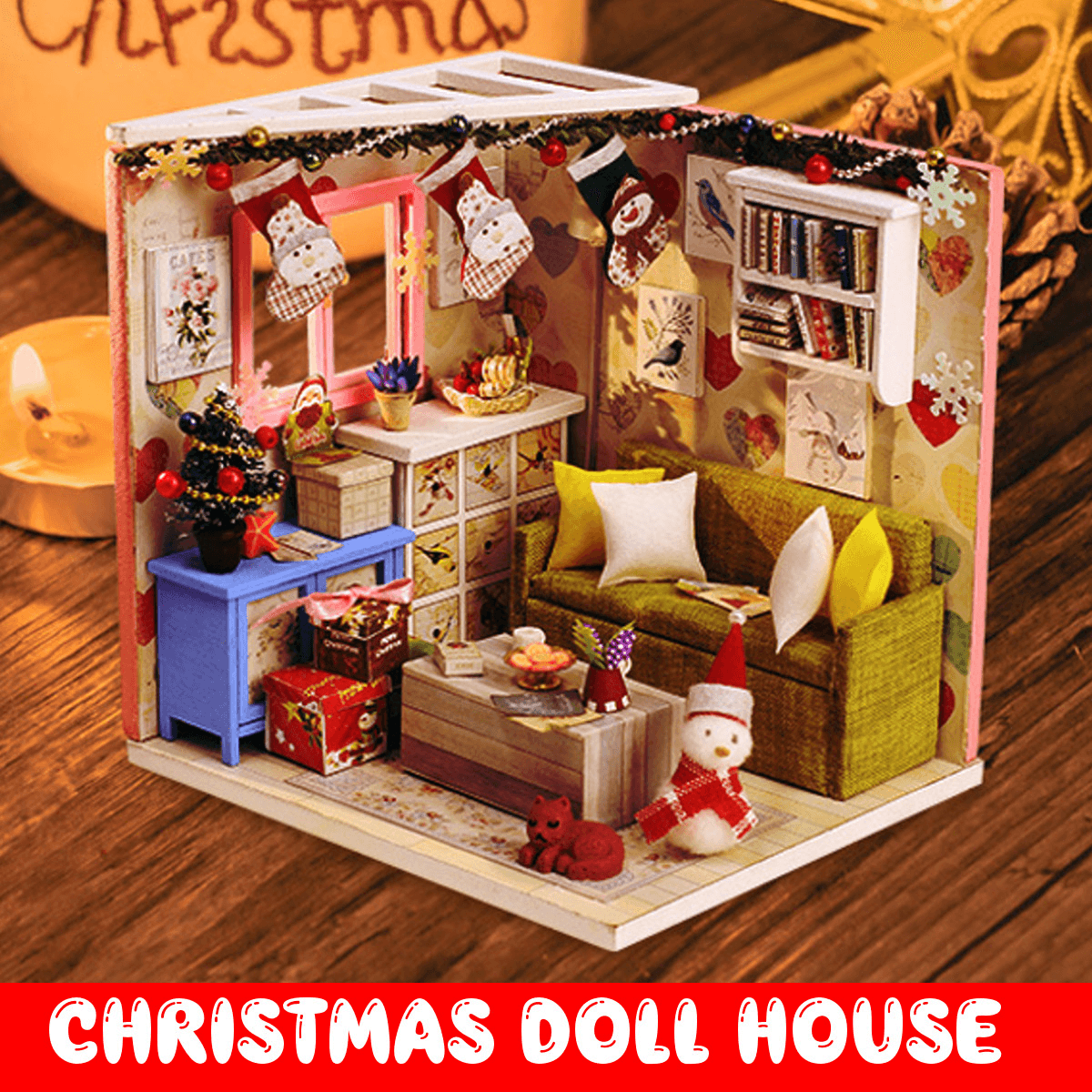 Iiecreate DIY Doll House House Handmade Assembled Educational Toy Art House Christmas Gift Creative Birthday Gift with Dust Cover and Furniture