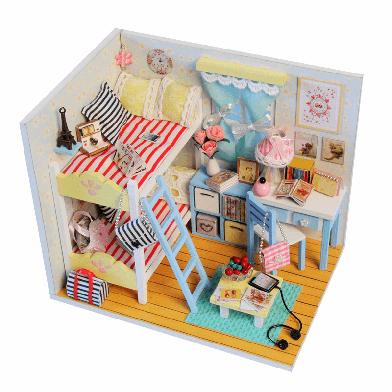 Hoomeda DIY Wood Children'S Memories with Led+Furniture+Cover Dollhouse