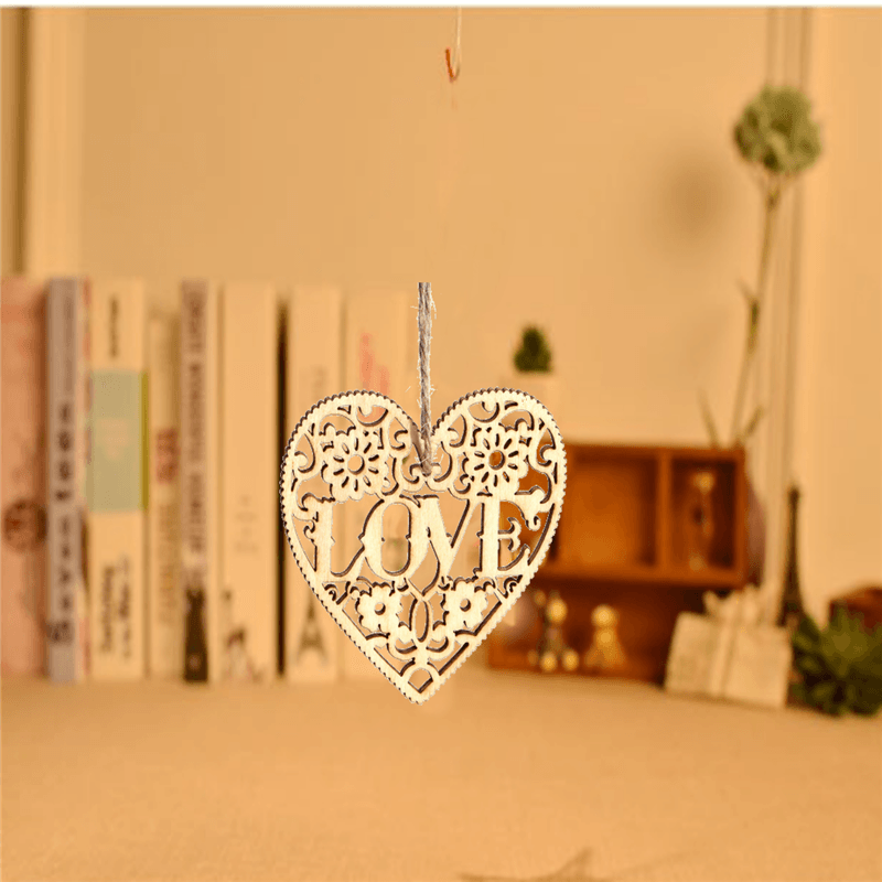 10Pcs Heart Love DIY Woodcraft Hanging Decoration Craft Gift