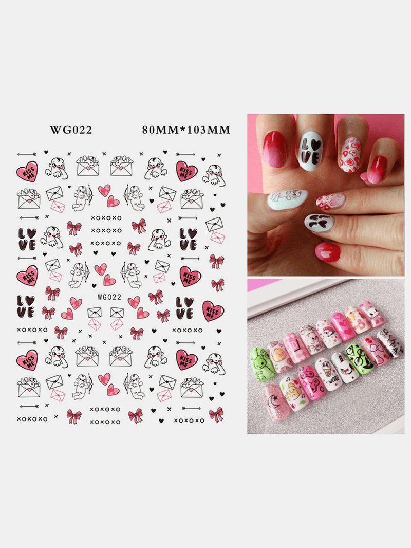 3D Nail Art Stickers Heart Colorful Red Lip Nail Transfer Decals Valentine'S Day Tips